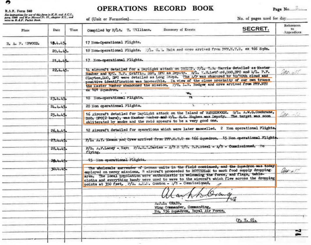 mercy flights, end of april 1945, 156 squadron, marked up