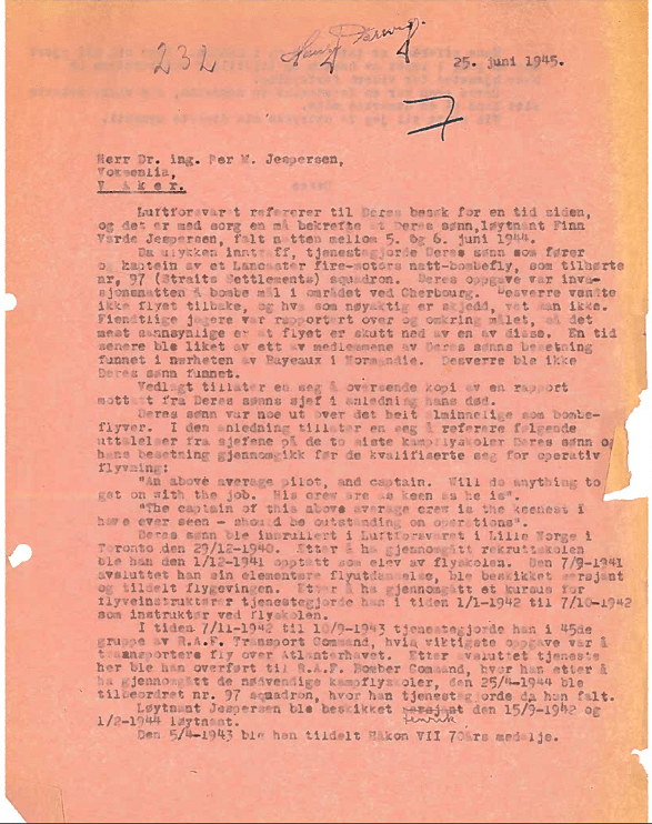 Jespersen condolence letter small